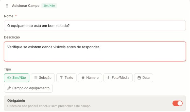 Example question, description and Required setting.