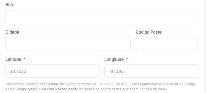 Address and coordinates of the service location.