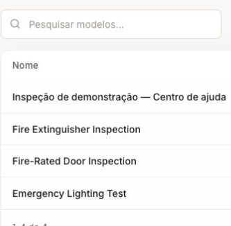 Search and names of existing checklist templates.