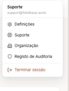 Menú de la cuenta con Configuración, Soporte y Organización.