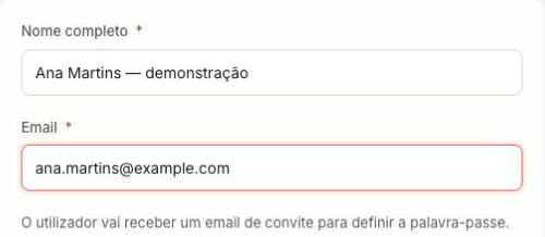 Nombre y correo electrónico en el formulario de invitación.