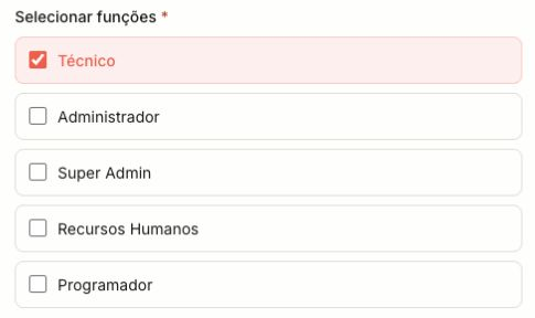 Selección de funciones para el nuevo usuario.