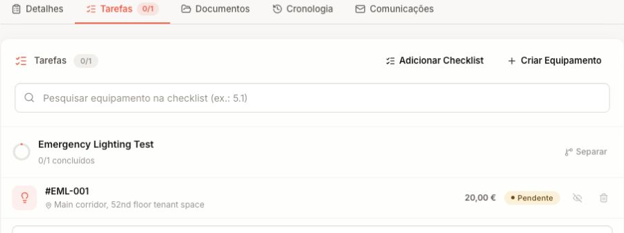 Tareas de la orden de trabajo y equipo que inspeccionar.