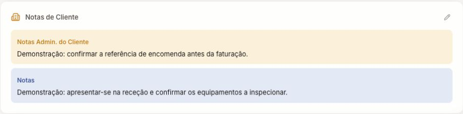 Notas del cliente para preparar la visita.