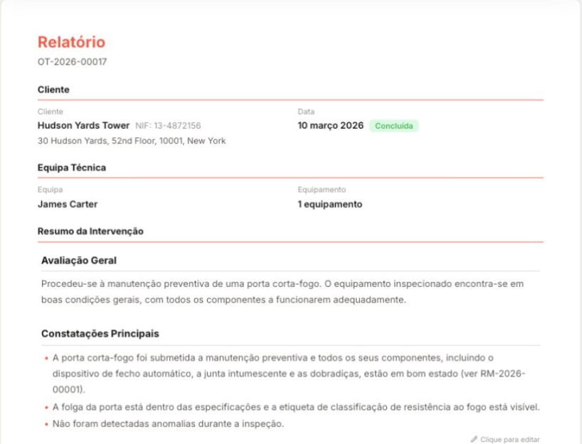 Informe generado con cliente, equipo técnico y resumen de la intervención.
