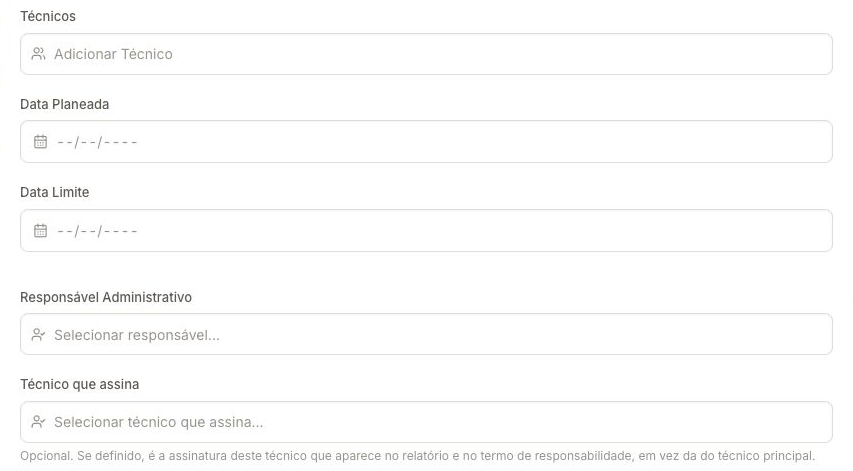 Técnicos, fechas y responsables de la orden de trabajo.